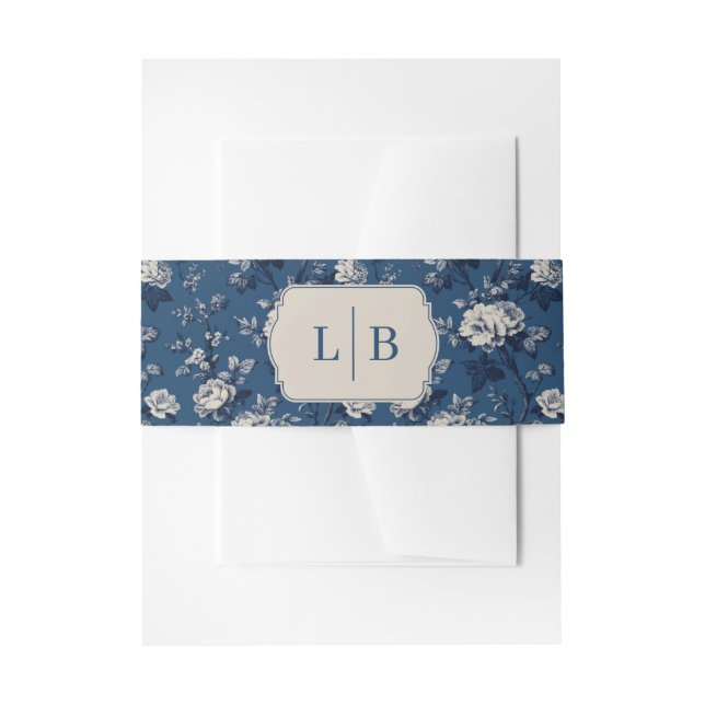 Elegante marineblaue florale Initialen Einladungsbanderole (Vorderseite Beispiel)