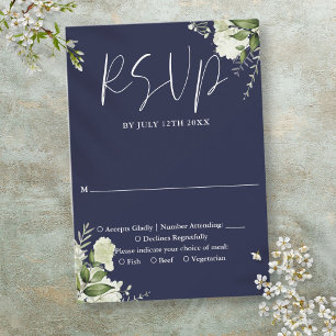 Elegante marineblaue Grünpflanzen-Hochzeitsflorist RSVP Karte