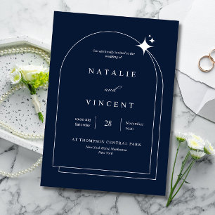 Elegante marineblaue Hochzeit Himmlischer Bogen Mo Folieneinladung