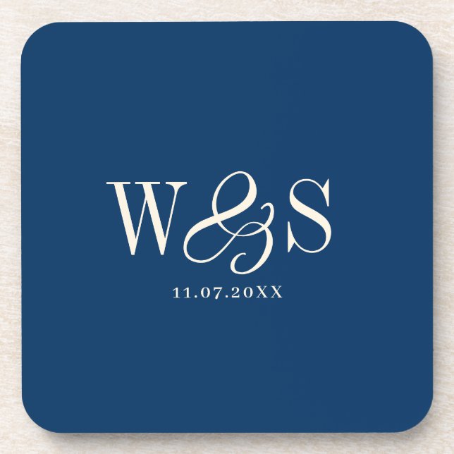 Elegante marineblaue Hochzeitspaare Getränkeuntersetzer (Vorderseite)