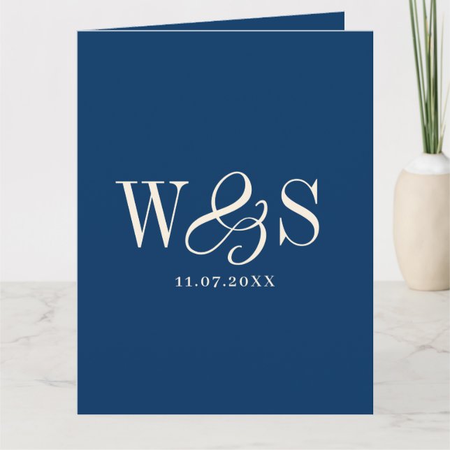 Elegante marineblaue Hochzeitspaare Karte (Vorderseite)