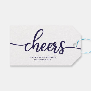 Elegante marineblaue Kalligrafie Prost Weinschacht Geschenkanhänger