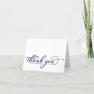 Elegante marineblaue Schrift Hochzeits-Dankeskarte Dankeskarte