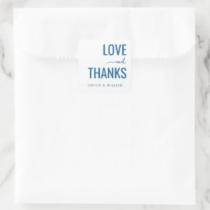 Elegante marineblaue typografische Liebe Danke Quadratischer Aufkleber