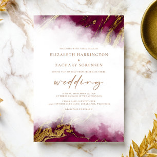 Elegante Marmor Burgunderrot Goldene Hochzeit Einladung