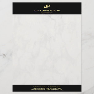 Elegante Marmor Moderne Schwarz Gold Monogramm-Vor Briefbogen