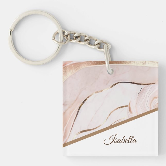 Elegante Marmor Rose Gold Schlüsselanhänger (Vorderseite)