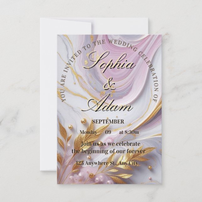 Elegante Marmor- und Gold-Hochzeitseinladung Dankeskarte (Vorderseite)