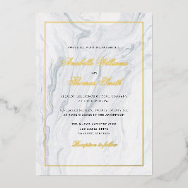 Elegante Marmor- und Goldhochzeit Folieneinladung