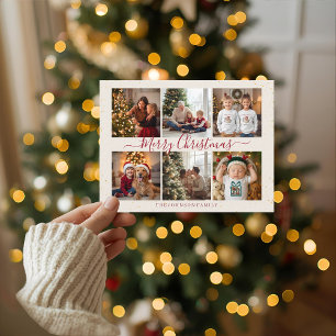 Elegante Marmor-Weihnachtsfotocollage Feiertagspostkarte