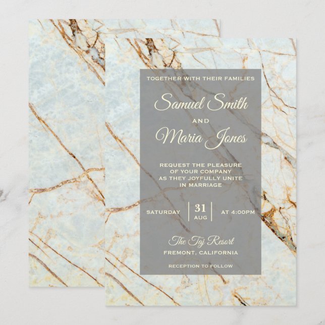Elegante Marmorhochzeit - Einladung (Vorne/Hinten)