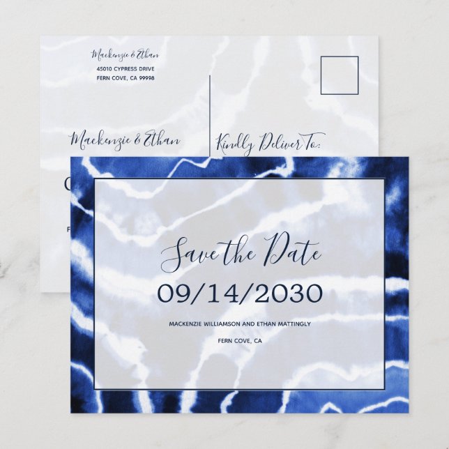Elegante Marmorhochzeit Gefärbte Krawatte speicher Ankündigungspostkarte (Vorne/Hinten)