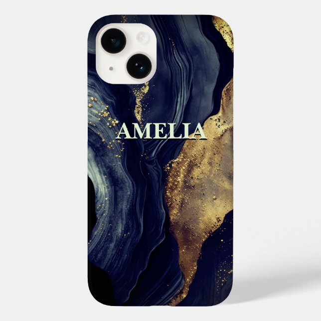 Elegante Marmorkunst Imitate Gold Glitzer Case-Mate iPhone 14 Hülle (Rückseite)