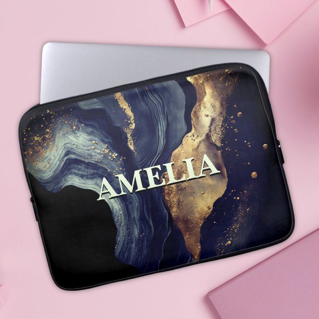 Elegante Marmorkunst Imitate Gold Glitzer Laptopschutzhülle (Von Creator hochgeladen)