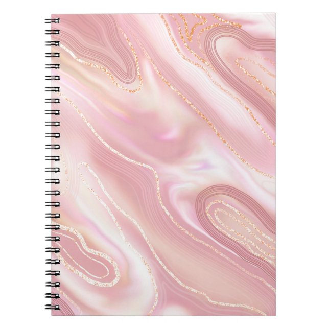 Elegante Marmorstruktur. Rose Gold Flüssigkeit glä Notizblock (Vorderseite)
