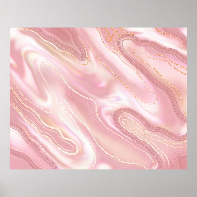 Elegante Marmorstruktur. Rose Gold Flüssigkeit glä Poster (Vorne)