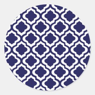 Elegante marokkanische Marine Trellis Quatrefoil C Runder Aufkleber