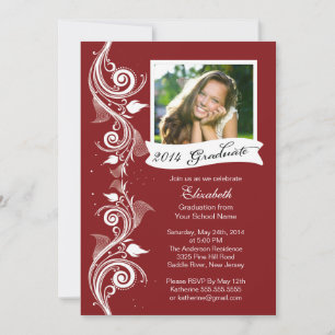 Elegante Maroon Foto Graduation Party Einladung