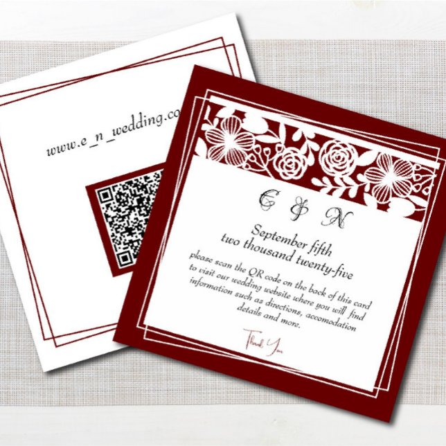 Elegante Maroon Monogram Details Enclosure Card Begleitkarte (Von Creator hochgeladen)