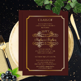 Elegante Maroon University Graduation Party Gold Folieneinladung