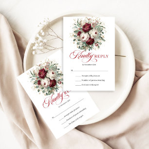 Elegante Marsala Florale Grünpflanzen Hochzeit RSV RSVP Karte