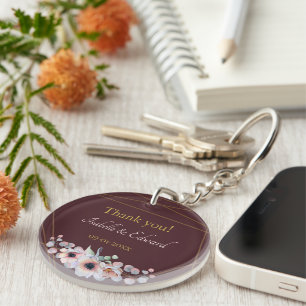 Elegante Marsala-Rosa-Anemonen-Blumen-Hochzeit Schlüsselanhänger