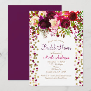 Elegante Marsala rosa Blumen Floral Brautparty Einladung