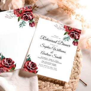 Elegante Marsala Rote Rose Rustic Wedding Diner Einladung