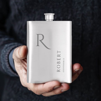 Elegante Masculine Monogram Trauzeuge Gift Flask Flachmann