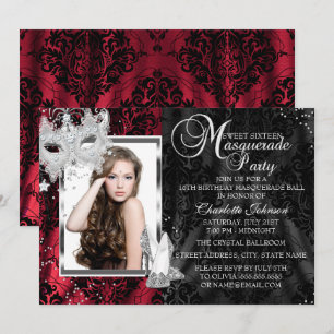 Elegante Maske & Absätze Rote Maskerade Sweet 16 Einladung