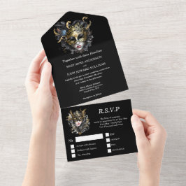 Elegante Maskerade-Motiv-Masken aus schwarzem Gold All In One Einladung