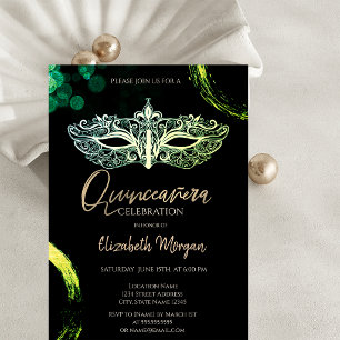 Elegante Masque, Chic Masquerade Quinceañera Einladung
