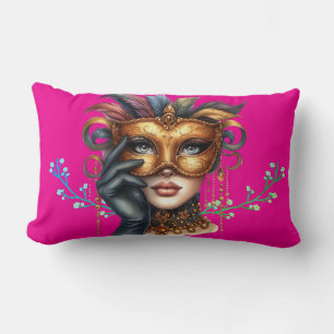 Elegante Masquerade Lady, Gold Maske Lumbar Pillow Lendenkissen