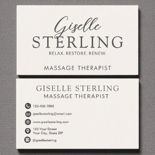 Elegante Massage Therapist Neutral Beige Skript Visitenkarte