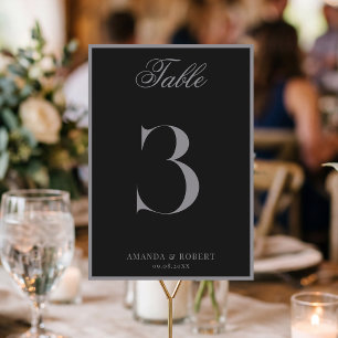 Elegante matte schwarze Hochzeit im Old-Money-Stil Tischnummer