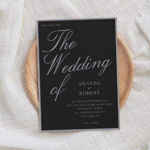 Elegante matte schwarze klassische Hochzeit im Sti Einladung