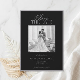 Elegante matte schwarze Old Money Foto-Hochzeit Save The Date