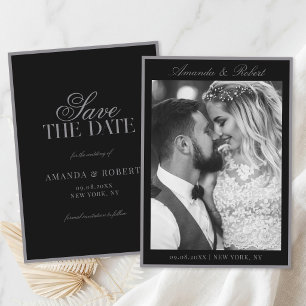 Elegante matte schwarze Old Money Foto-Hochzeit Save The Date