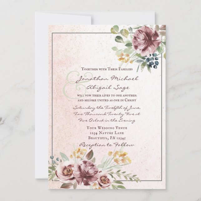 Elegante Mauve Blush Pink Christliche Hochzeit Einladung (Vorderseite)