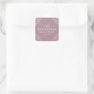 Elegante Mauve Dusty Rose Hochzeit Klassisch Quadratischer Aufkleber