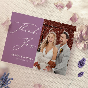 Elegante Mauve Elegante Script Modernes Foto Hochz Dankeskarte