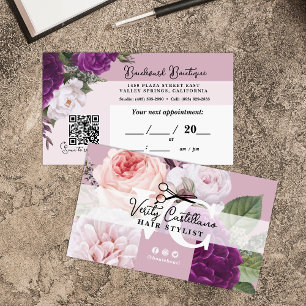 Elegante Mauve Floral Hair Stylist Ernennung QR Visitenkarte