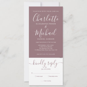 Elegante Mauve-Hochzeitsschriftart in einem Foto Einladung