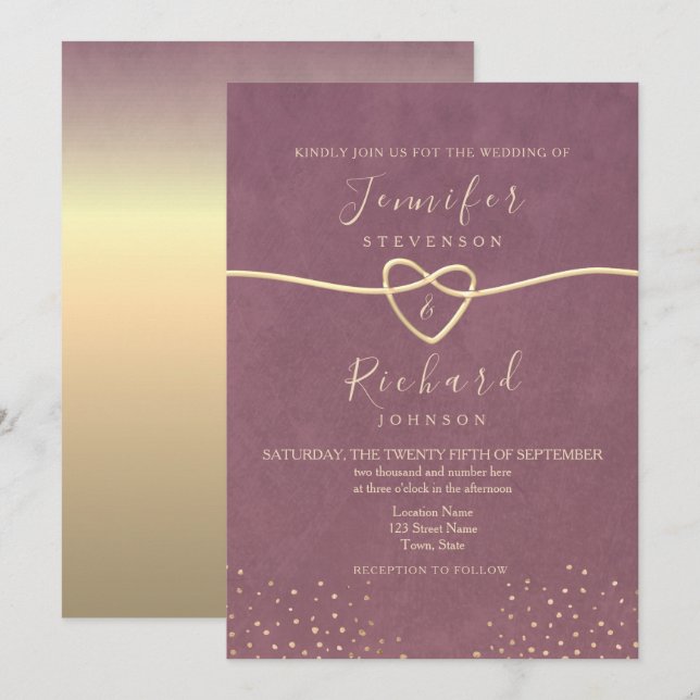 Elegante Mauve Lila Wedding Einladung (Vorne/Hinten)