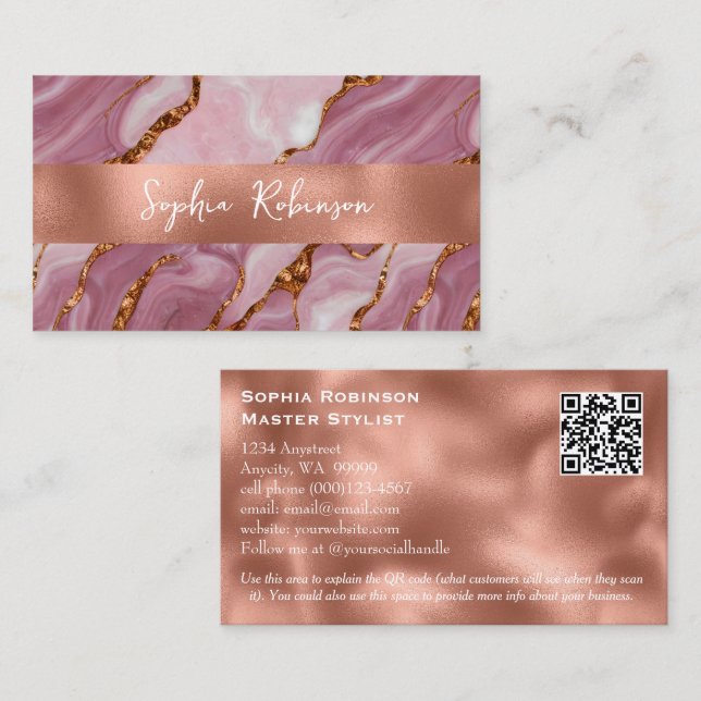 Elegante Mauve Marmor und Imitate Copper Business  Rabattkarte (Vorne/Hinten)
