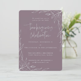 Elegante Mauve Modern Leaf Motif Erntedank Einladung