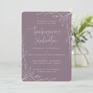 Elegante Mauve Modern Leaf Motif Erntedank Einladung