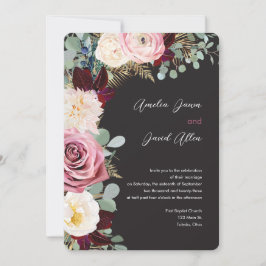 Elegante Mauve & Moody Black Wedding Einladung