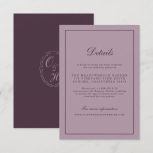 Elegante Mauve-Plum-Hochzeits-Detailkarte Begleitkarte