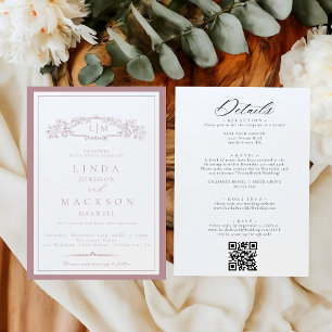 Elegante Mauve & Terracotta Wappen Monogram Weddin Einladung